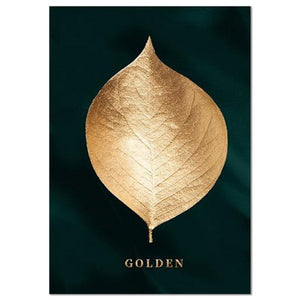 Abstract Golden Plant Leaves Wall Art