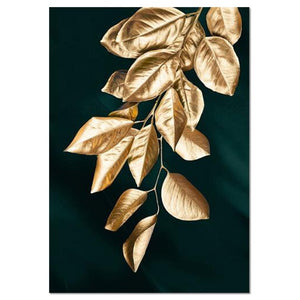 Abstract Golden Plant Leaves Wall Art