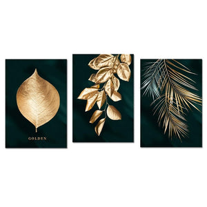 Abstract Golden Plant Leaves Wall Art