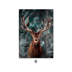 Nordic Fog Forest Deer Canvas