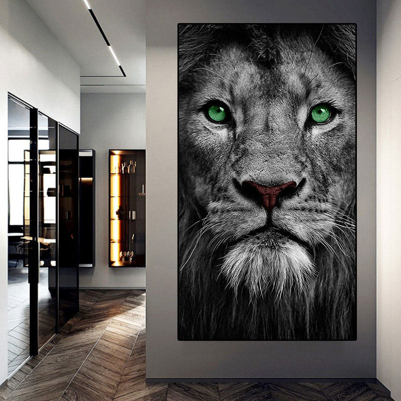 Black & White Lion Canvas Painting