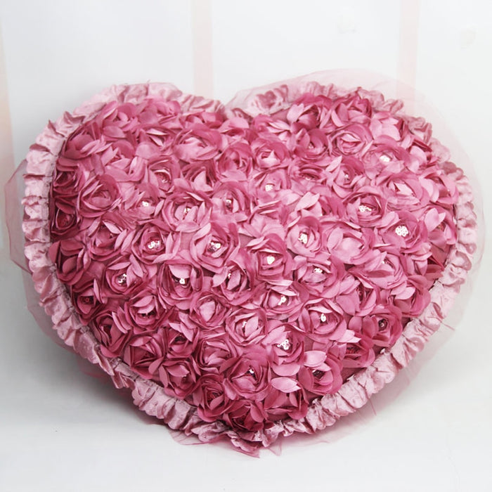 Luxury Pink Rose Heart Shaped Cushion